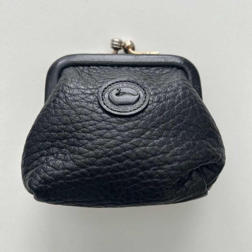 Small Vintage Dooney and Bourke Kisslock Pouch Coin Purse Black Leather Clean